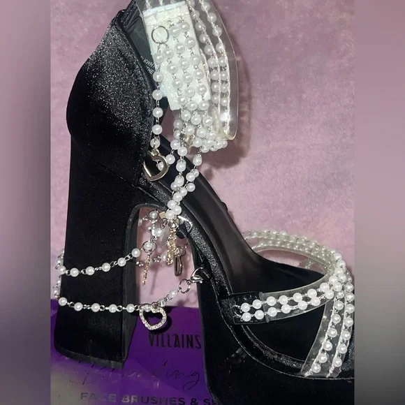 Dolls Kill x Sugar Thrillz Holy Revelations Black Velvet Platform Heels Size - Picture 3 of 10